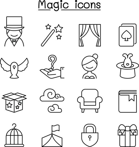 Magic icon set in thin line style Magic icon set in thin line style bunny poker stock illustrations