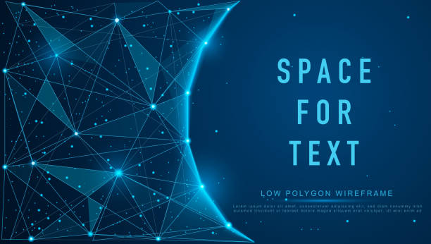 Magic night sky banner for invitation card. Frame template for text or photo with geometric wireframe background in polygonal style. Futuristic space for booklet.Low polygon light connection structure vector art illustration