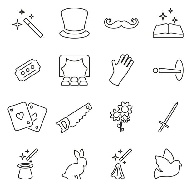 Magic or Magician or Illusionist Icons Thin Line Vector Illustration Set This image is a vector illustration and can be scaled to any size without loss of resolution. bunny poker stock illustrations