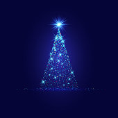 istock Magic Xmas tree made from blue lights on dark background 1342070709