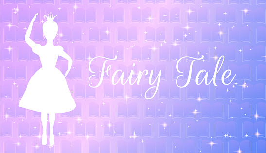 Magical Fairy Tale Purple Illustration Design with Book Background and Dancing Princess