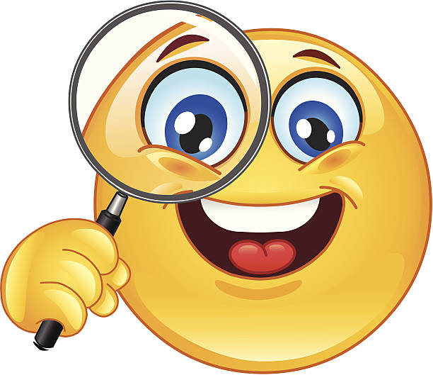 Magnifying glass emoticon Emoticon holding a magnifying glass eye clipart stock illustrations