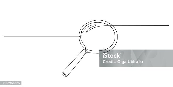 istock Magnifying glass in continuous one line drawing. Concept of Business analysis in simple outline style. Used for logo, emblem, web banner, presentation. Doodle Vector Illustration 1362954869