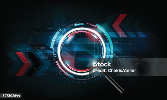istock magnifying glass, search concept and futuristic technology background, vector illustration 827302644