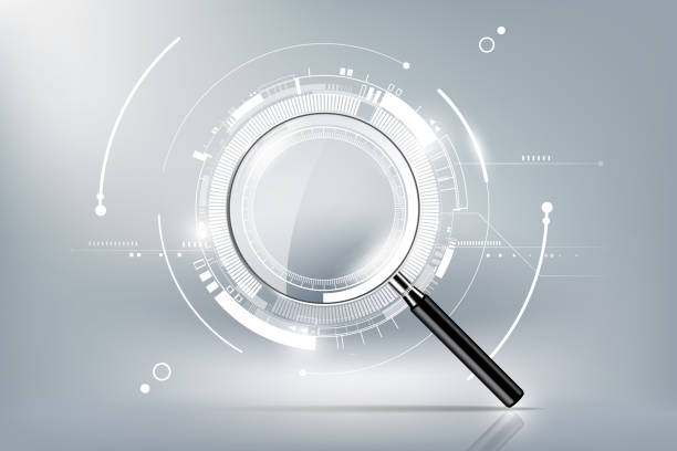 magnifying glass with scan search concept and futuristic electronic technology background, transparent vector illustration magnifying glass with scan search concept and futuristic electronic technology background, transparent vector illustration eps10 image focus technique stock illustrations