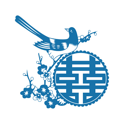 Magpie standing on plum blossom(Chinese traditional double happiness pattern)