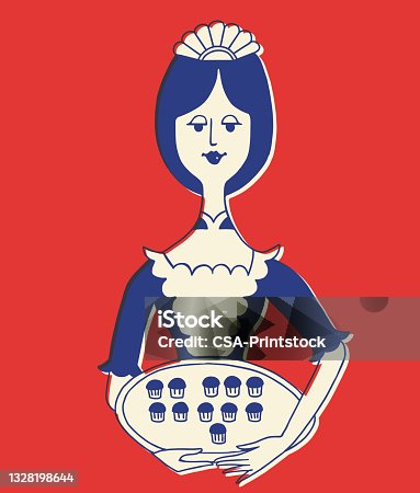 istock Maid Holding Tray with Cupcakes 1328198644
