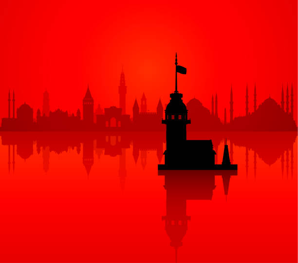 bildbanksillustrationer, clip art samt tecknat material och ikoner med maiden's tower och istanbul (alla byggnader är kompletta och flyttbara) - istanbul blue mosque skyline