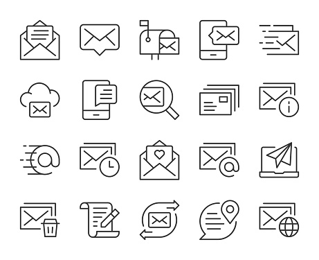 Mail and Messaging Light Line Icons Vector EPS File.