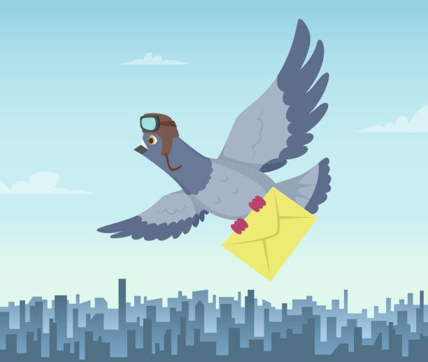 stockillustraties, clipart, cartoons en iconen met mailing service met vliegende duiven. lucht levering symbolen - duif