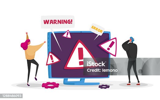 istock 404 Maintenance Error, Page Not Found, Site Under Construction Concept with Tiny Male and Female Characters at Huge Pc 1288486093