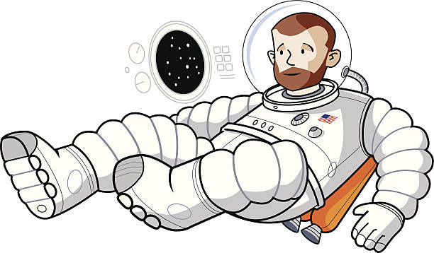 Major Tom A wistful astronaut looks out of a porthole in his spacecraft european space agency stock illustrations