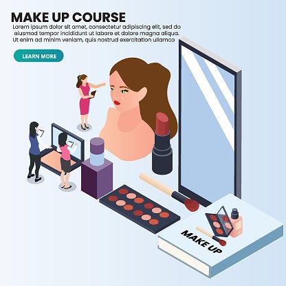 Make up course landing page isometric 3d