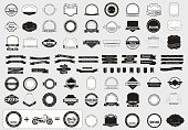 Make your labels or symbol concept set. Retro typography, badges, symbols, borders, ribbons, emblem, stamp, and objects Vector design templates