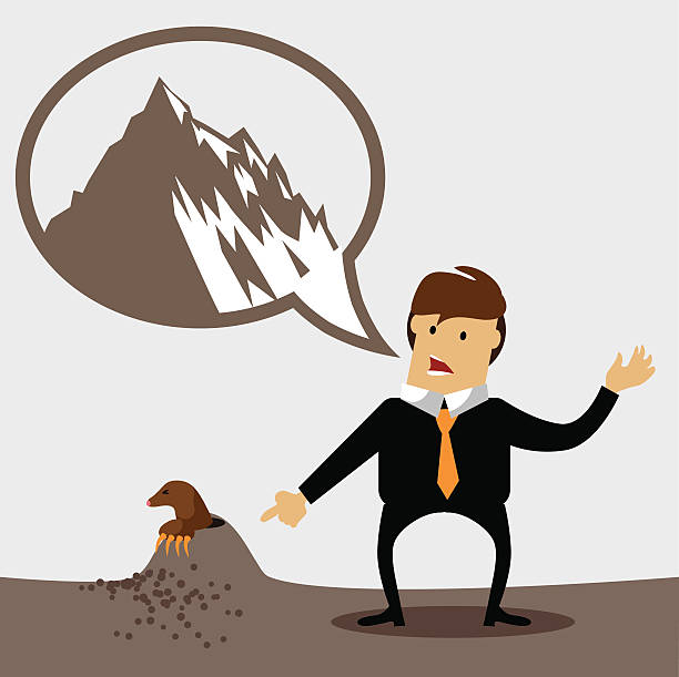 Making a mountain out of a molehill Making a mountain out of a molehill cartoon man with complaint with speech bubble stock illustrations