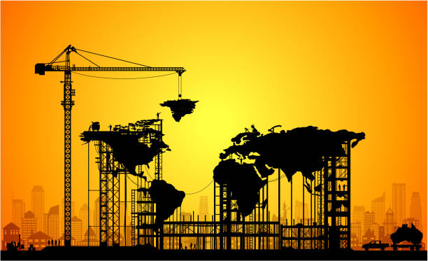 Making a New World Making a new world concept. manufacturing silhouettes stock illustrations