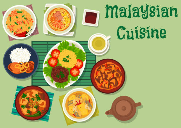 肉、シーフード料理、マレーシア料理アイコン - 料理　俯瞰点のイラスト素材／クリップアート素材／マンガ素材／アイコン素材