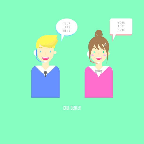male and female call center male and female call center with bubble speech in green background cartoon man with complaint with speech bubble stock illustrations