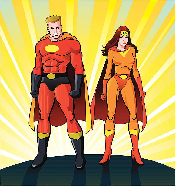 Male and Female Super Heroes Images of a couple of super heroes. They are both placed on separate layers for easy editing. superwoman stock illustrations