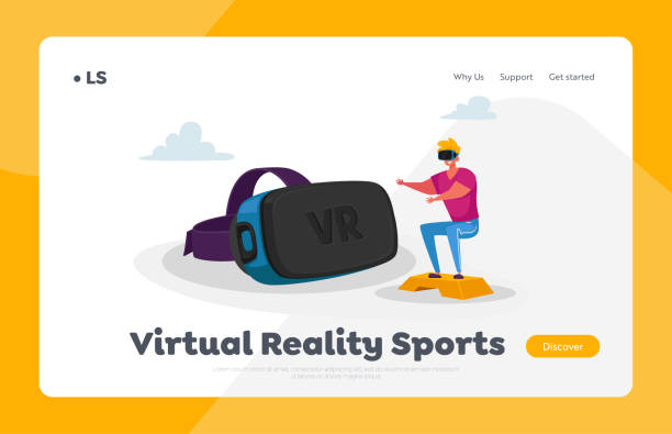 Male Character in Vr Goggles Training in Virtual Reality Cyberspace Landing Page Template. Young Sportsman in Glasses Headset Fitness Exercising, Sports Workout Squat. Cartoon Vector Illustration Male Character in Vr Goggles Training in Virtual Reality Cyberspace Landing Page Template. Young Sportsman in Glasses Headset Fitness Exercising, Sports Workout Squat. Cartoon Vector Illustration virtual reality illustrations stock illustrations
