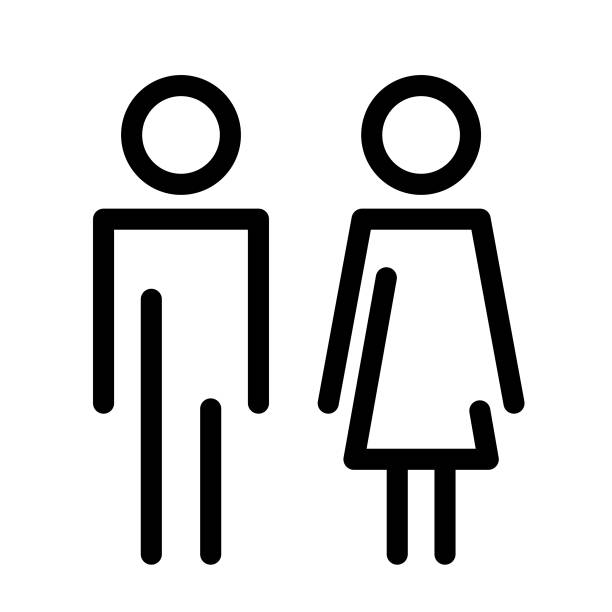 illustrations, cliparts, dessins animés et icônes de signe de toilettes femelle mâle - porte salle de bain