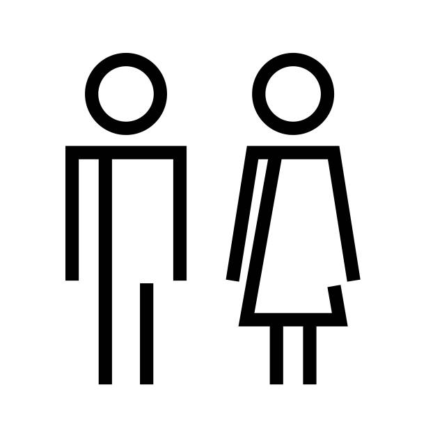 illustrations, cliparts, dessins animés et icônes de signe de toilettes femelle mâle - porte salle de bain