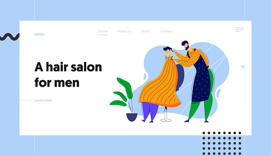 Male Hairdresser Doing Haircut In Men Barbershop Landing Page