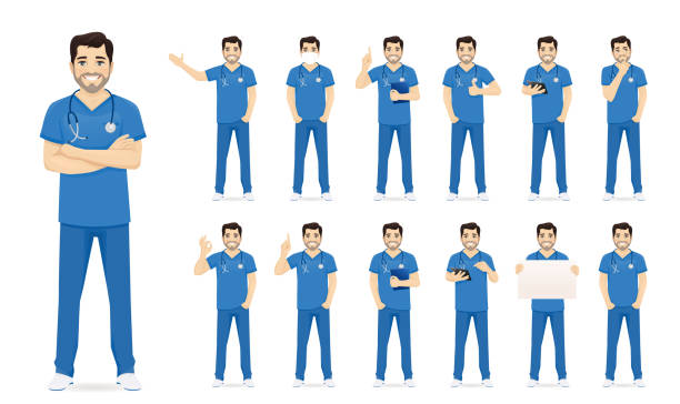 Male nurse character set vector art illustration