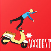 accident, alcohol, art, bike, businessman, cartoon, crash, cycle, danger, design, drive, driver, drop, drunk, emotions, empty, flat, graphic, halftone, hand, hangover, illustration, isolated, man, motor, motorbike, motorcycle, passenger, rebound, retro, ride, road, safety, scooter, sleepy, slippery, speed, style, text, thought, transport, transportation, travel, vector, vehicle, vintage, wheel, bounce off, fling aside, dangerous