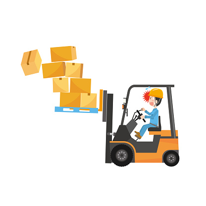 Male worker dropping luggage while working on a forklift