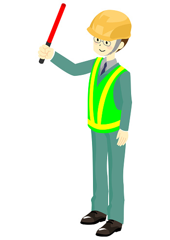 Male worker wielding a guide stick, isometric
