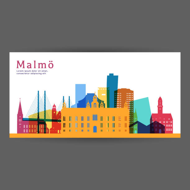 ilustrações de stock, clip art, desenhos animados e ícones de malmo colorful architecture vector illustration, skyline city silhouette, skyscraper, flat design. - malmo