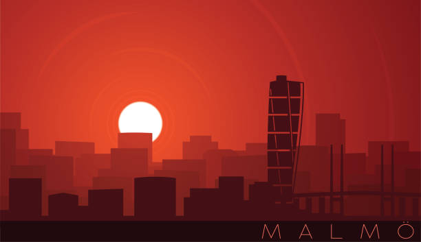 ilustrações de stock, clip art, desenhos animados e ícones de malmo low sun skyline scene - malmo