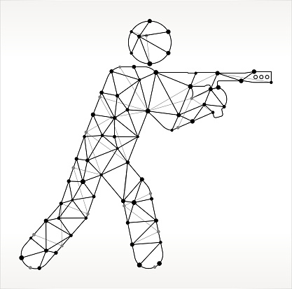 Man Aiming Paintball Gun Triangle Node Black and White Pattern