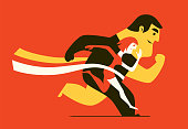 vector illustration of man and woman crossing finish line