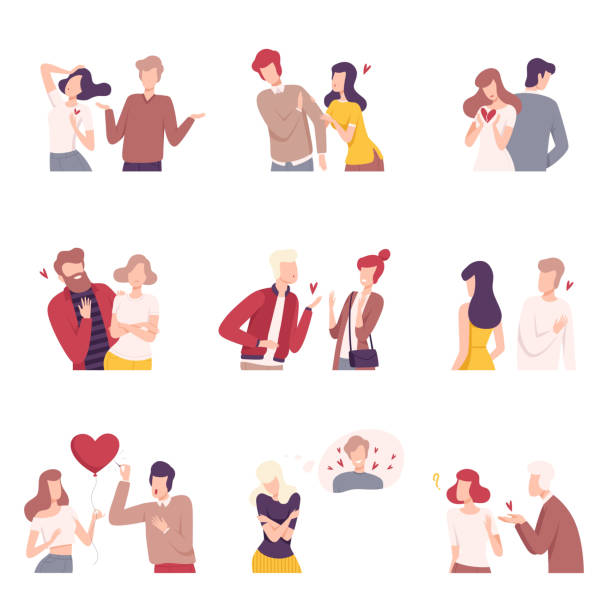 Man and Woman Experiencing Unrequited Feelings Set, One Sided or Rejected Love Flat Vector Illustration Man and Woman Experiencing Unrequited Feelings Set, One Sided or Rejected Love Flat Vector Illustration on White Background. unhappy couple stock illustrations