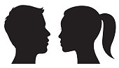 Man and woman face silhouette. Face to face icon