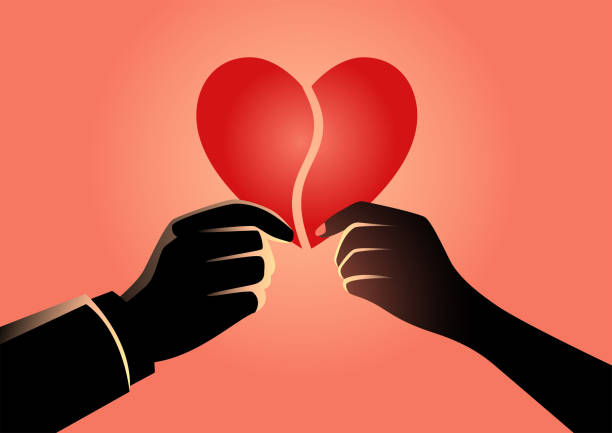 ilustrações, clipart, desenhos animados e ícones de homem e mulher mão segurando cada parte do símbolo do coração - namorados