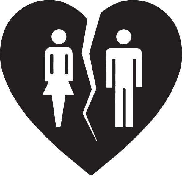 Man and Woman Heart Man and Woman Heart divorce silhouettes stock illustrations