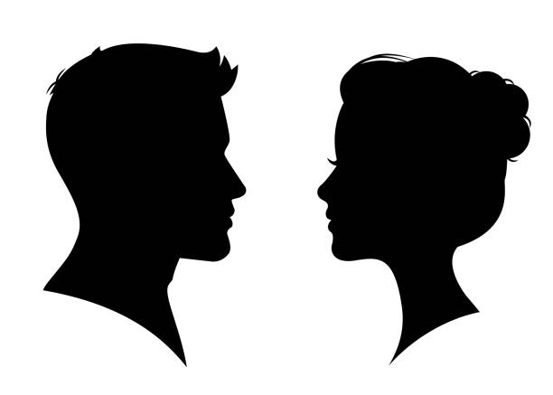 Man and woman silhouette face to face – vector Man and woman silhouette face to face – vector human head silhouette stock illustrations