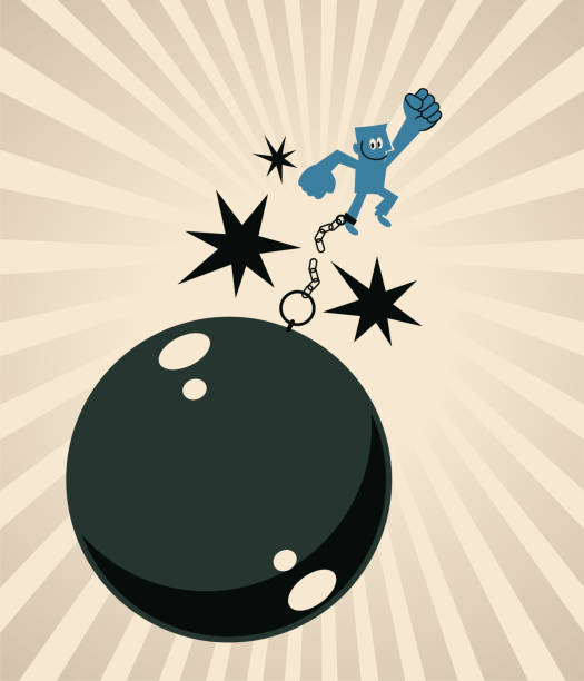 A man breaking free from the Ball and Chain vector art illustration
