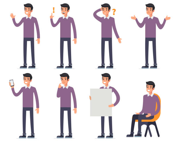 man character Man character with different emotions. Flat style vector illustration. questioning face stock illustrations