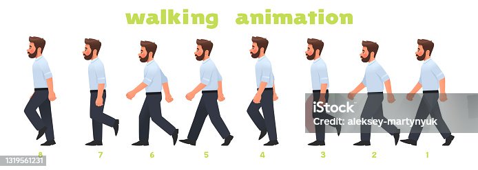 istock Man character walking animation. Businessman walks, a step by step cycle of pictures. Vector illustration 1319561231
