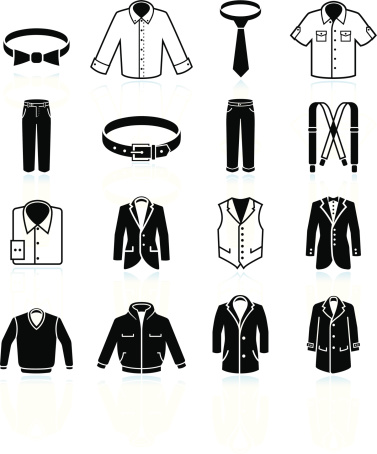 Male Clothing and Menswear black & white icon set vector