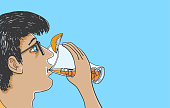 Man Drinking Orange Coloured Juice. Vector file, for use in any print, web or animation project.