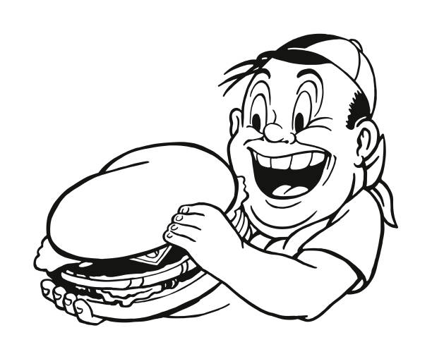 illustrations, cliparts, dessins animés et icônes de homme manger un hamburger - eating burger