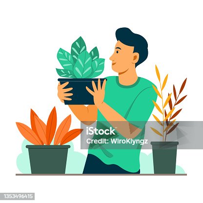 istock Man Enjoy Gardening with Plants in the Garden. 1353496415
