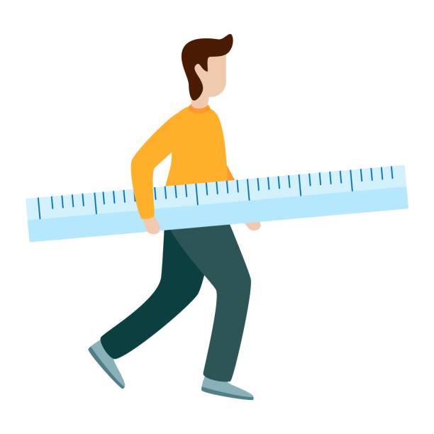 Man hold measurement ruler Flat vector illustration Man hold measurement ruler. Flat vector illustration on white background one man only stock illustrations