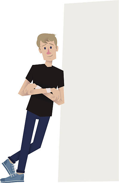Man in a black t-shirt leaning against wall vector art illustration