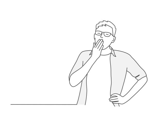 Man in glasses yawns Man in glasses yawns. Hand drawn vector illustration. sleeping drawings stock illustrations
